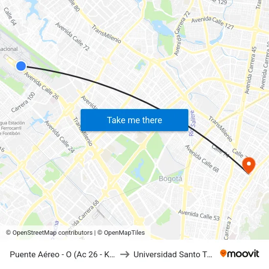 Puente Aéreo - O (Ac 26 - Kr 106) to Universidad Santo Tomás map
