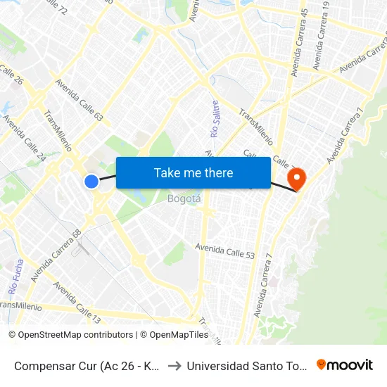Compensar Cur (Ac 26 - Kr 69) to Universidad Santo Tomás map