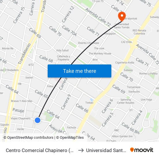 Centro Comercial Chapinero (Ac 63 - Kr 9a) to Universidad Santo Tomás map