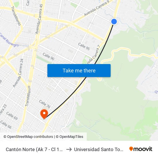 Cantón Norte (Ak 7 - Cl 106) to Universidad Santo Tomás map