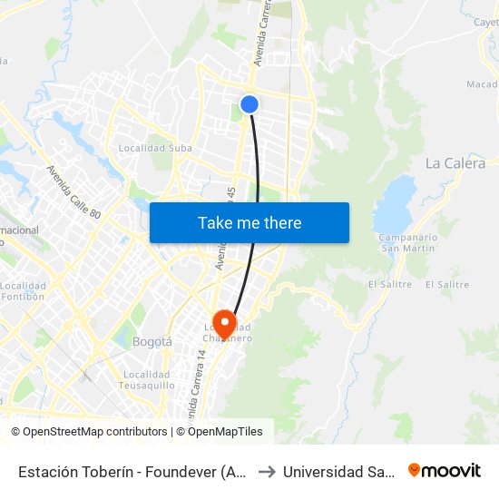 Estación Toberín - Foundever (Auto Norte - Cl 164) to Universidad Santo Tomás map