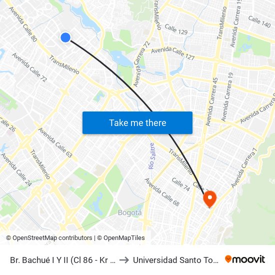 Br. Bachué I Y II (Cl 86 - Kr 95f) to Universidad Santo Tomás map