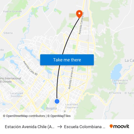 Estación Avenida Chile (Av. NQS - Cl 70) to Escuela Colombiana De Ingenieria map