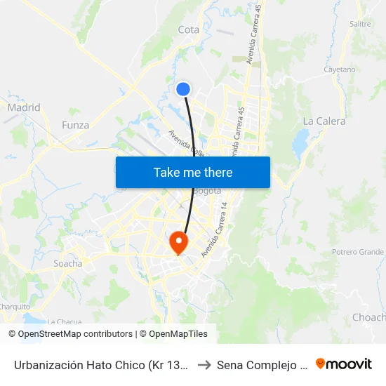 Urbanización Hato Chico (Kr 136a - Dg 151) to Sena Complejo Del Sur map