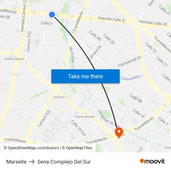 Marsella to Sena Complejo Del Sur map