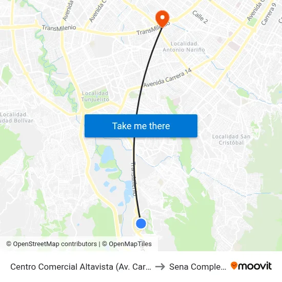 Centro Comercial Altavista (Av. Caracas - Cl 67a Sur) (B) to Sena Complejo Del Sur map