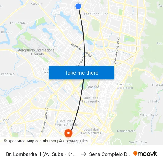Br. Lombardía II (Av. Suba - Kr 110a) (B) to Sena Complejo Del Sur map