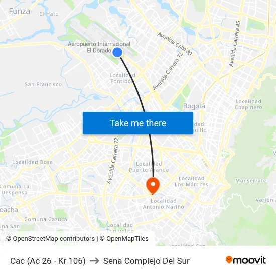 Cac (Ac 26 - Kr 106) to Sena Complejo Del Sur map