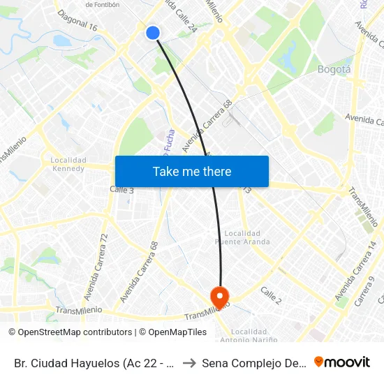 Br. Ciudad Hayuelos (Ac 22 - Kr 81) to Sena Complejo Del Sur map