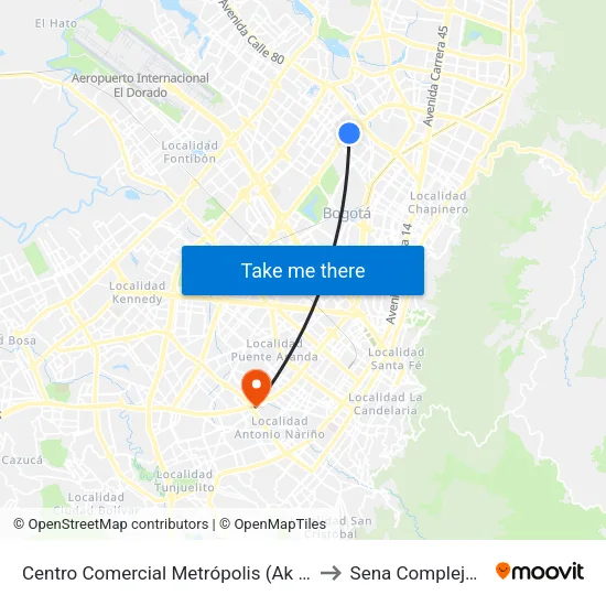 Centro Comercial Metrópolis (Ak 68 - Cl 75a) (C) to Sena Complejo Del Sur map
