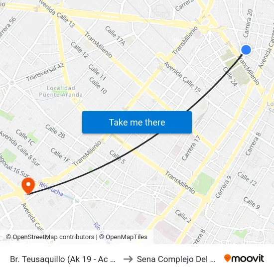 Br. Teusaquillo (Ak 19 - Ac 32) to Sena Complejo Del Sur map