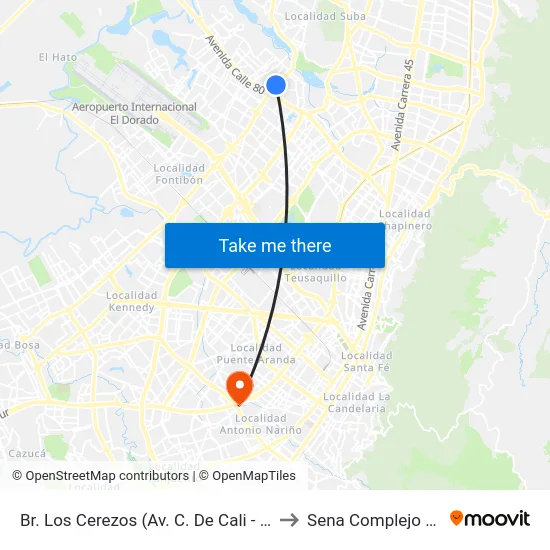 Br. Los Cerezos (Av. C. De Cali - Cl 82a Bis) to Sena Complejo Del Sur map