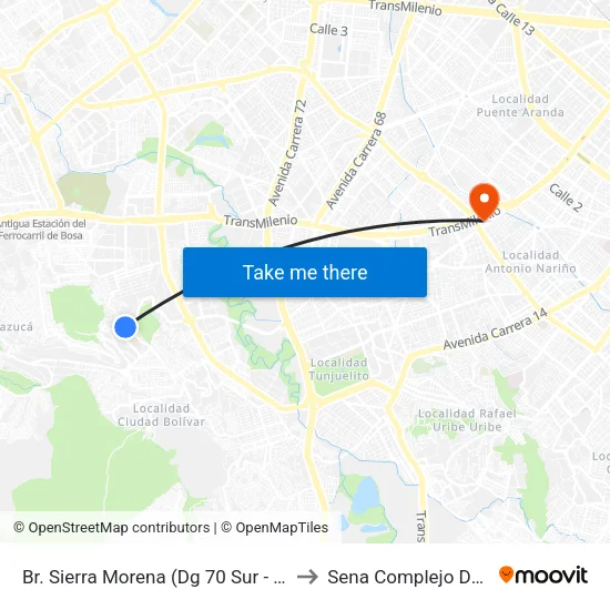 Br. Sierra Morena (Dg 70 Sur - Kr 73d) to Sena Complejo Del Sur map