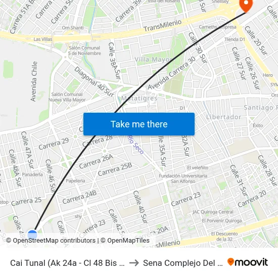 Cai Tunal (Ak 24a - Cl 48 Bis Sur) to Sena Complejo Del Sur map