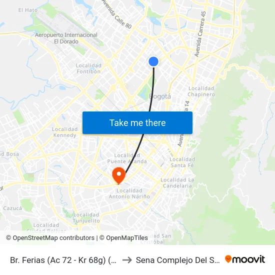 Br. Ferias (Ac 72 - Kr 68g) (A) to Sena Complejo Del Sur map