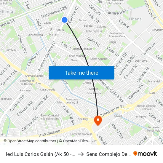Ied Luis Carlos Galán (Ak 50 - Cl 1g) to Sena Complejo Del Sur map