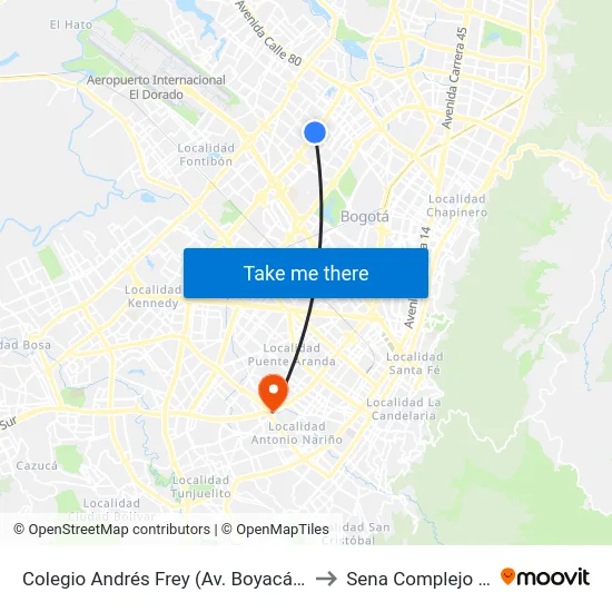 Colegio Andrés Frey (Av. Boyacá - Cl 66a) (A) to Sena Complejo Del Sur map