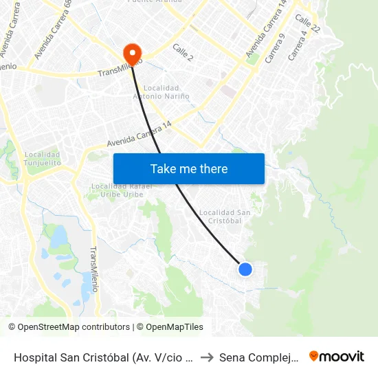 Hospital San Cristóbal (Av. V/cio - Cl 42a Bis Sur) to Sena Complejo Del Sur map