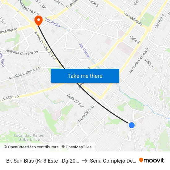 Br. San Blas (Kr 3 Este - Dg 20a Sur) to Sena Complejo Del Sur map