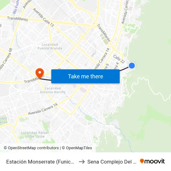 Estación Monserrate (Funicular) to Sena Complejo Del Sur map