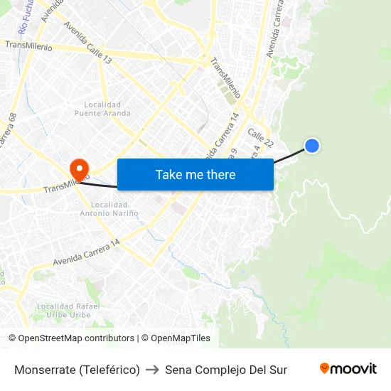 Monserrate (Teleférico) to Sena Complejo Del Sur map