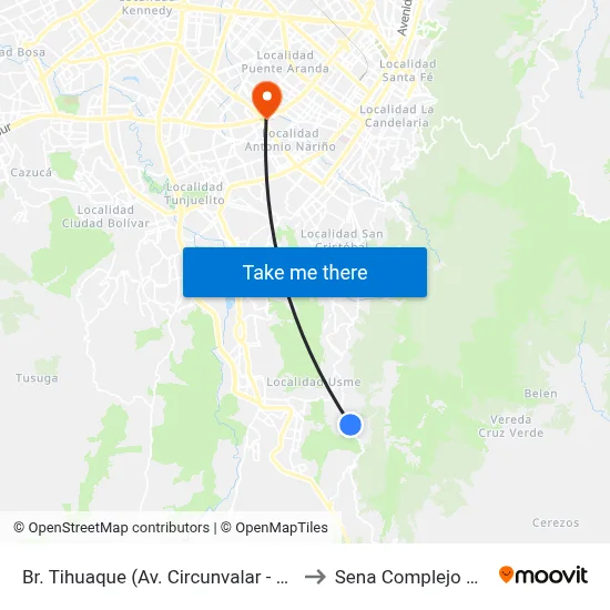 Br. Tihuaque (Av. Circunvalar - Cl 87 Sur) to Sena Complejo Del Sur map