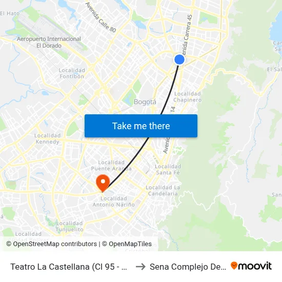 Teatro La Castellana (Cl 95 - Kr 47a) to Sena Complejo Del Sur map