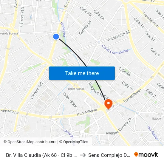 Br. Villa Claudia (Ak 68 - Cl 9b Sur) (B) to Sena Complejo Del Sur map
