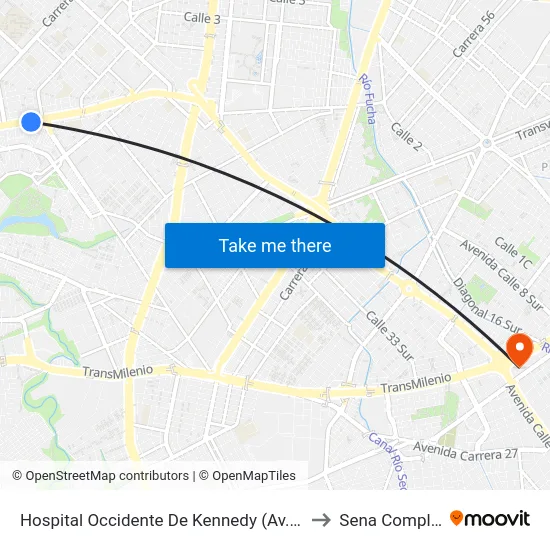 Hospital Occidente De Kennedy (Av. 1 De Mayo - Cl 40b Sur) (B) to Sena Complejo Del Sur map