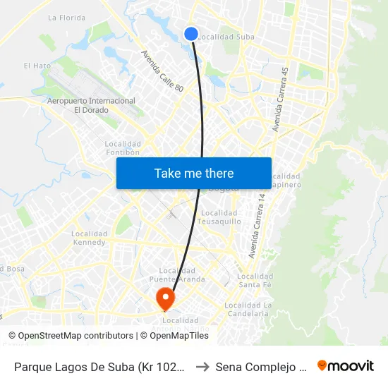 Parque Lagos De Suba (Kr 102a - Cl 129c) to Sena Complejo Del Sur map