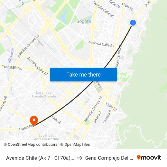 Avenida Chile (Ak 7 - Cl 70a) (A) to Sena Complejo Del Sur map