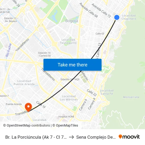 Br. La Porciúncula (Ak 7 - Cl 74) (A) to Sena Complejo Del Sur map