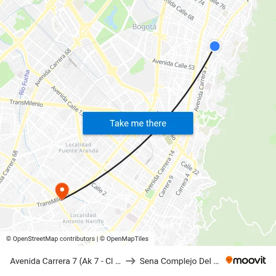 Avenida Carrera 7 (Ak 7 - Cl 64) to Sena Complejo Del Sur map