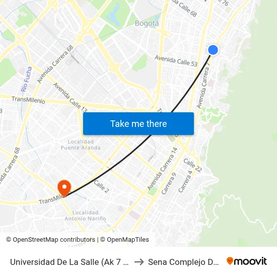 Universidad De La Salle (Ak 7 - Cl 60) to Sena Complejo Del Sur map