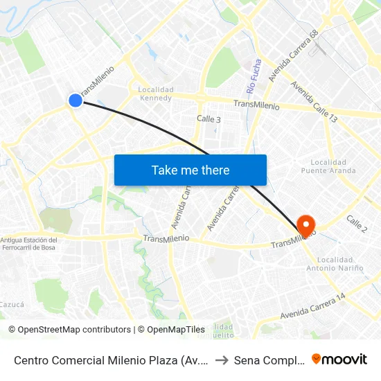 Centro Comercial Milenio Plaza (Av. C. De Cali - Cl 42f Sur) (A) to Sena Complejo Del Sur map