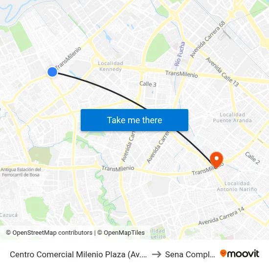 Centro Comercial Milenio Plaza (Av. C. De Cali - Cl 42f Sur) (B) to Sena Complejo Del Sur map