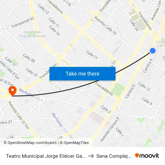 Teatro Municipal Jorge Eliécer Gaitán (Kr 9 - Cl 22) to Sena Complejo Del Sur map