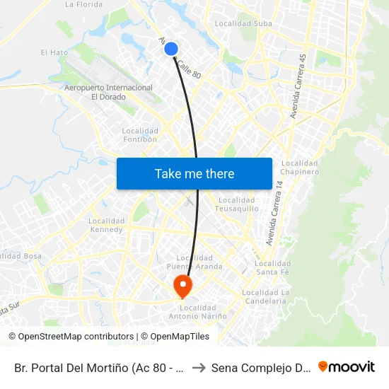 Br. Portal Del Mortiño (Ac 80 - Kr 109a) to Sena Complejo Del Sur map
