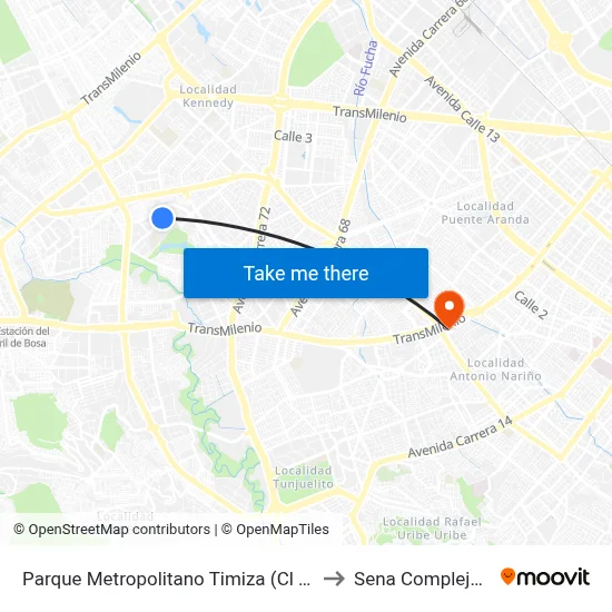 Parque Metropolitano Timiza (Cl 41b Sur - Kr 74) to Sena Complejo Del Sur map