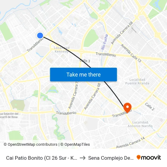 Cai Patio Bonito (Cl 26 Sur - Kr 87a) to Sena Complejo Del Sur map