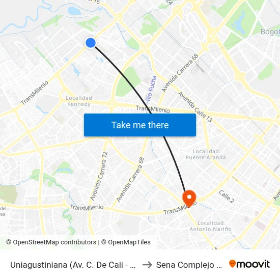 Uniagustiniana (Av. C. De Cali - Ac 11a) (B) to Sena Complejo Del Sur map