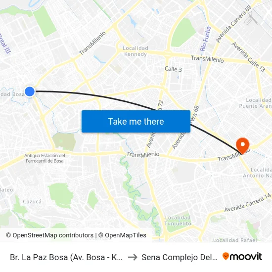 Br. La Paz Bosa (Av. Bosa - Kr 82i) to Sena Complejo Del Sur map
