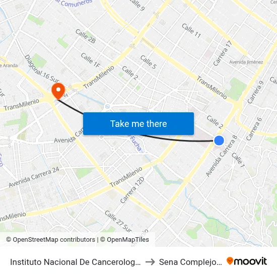 Instituto Nacional De Cancerología (Ac 1 - Kr 9) to Sena Complejo Del Sur map