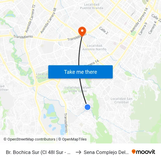 Br. Bochica Sur (Cl 48l Sur - Kr 5a) to Sena Complejo Del Sur map