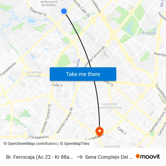 Br. Ferrocaja (Ac 22 - Kr 88a) (A) to Sena Complejo Del Sur map
