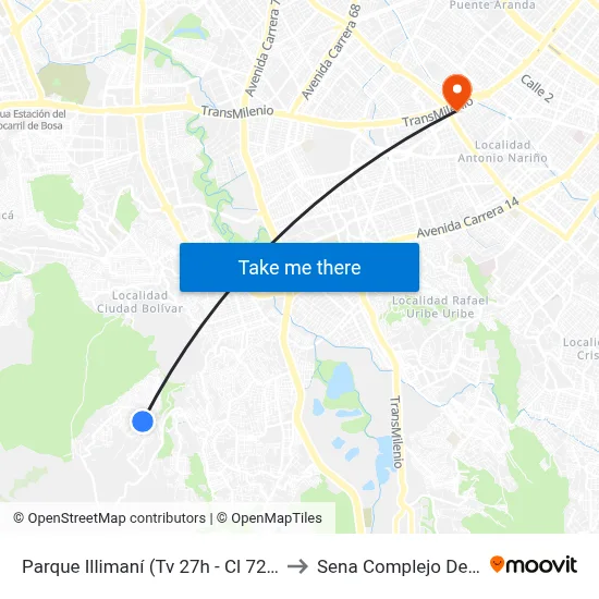 Parque Illimaní (Tv 27h - Cl 72c Sur) to Sena Complejo Del Sur map