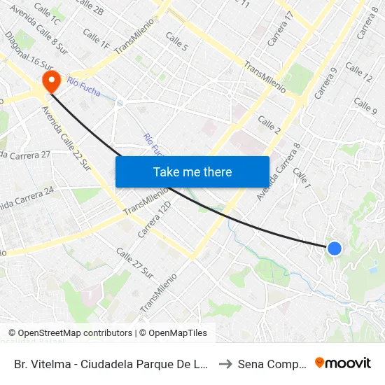 Br. Vitelma - Ciudadela Parque De La Roca (Kr 8 Este - Cl 6f Sur) to Sena Complejo Del Sur map