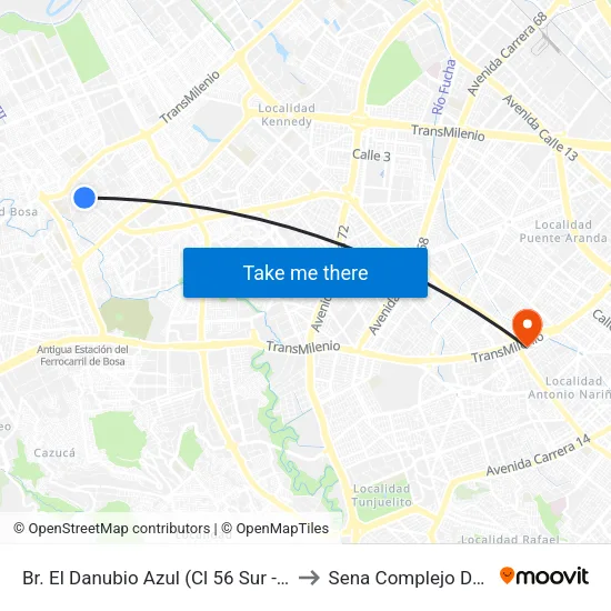 Br. El Danubio Azul (Cl 56 Sur - Kr 81j) to Sena Complejo Del Sur map