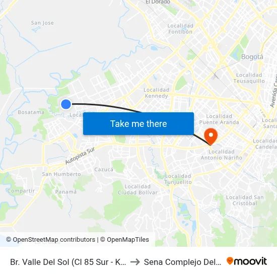 Br. Valle Del Sol (Cl 85 Sur - Kr 91) to Sena Complejo Del Sur map