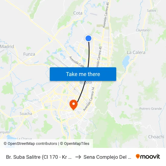 Br. Suba Salitre (Cl 170 - Kr 93) to Sena Complejo Del Sur map